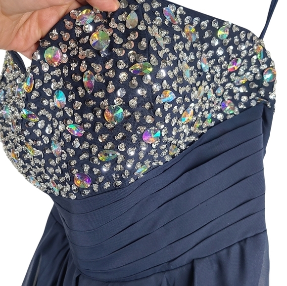 NWT Embellished‎ Strapless Asymmetrical Dress Navy Blue Sz 16 - Picture 2 of 9
